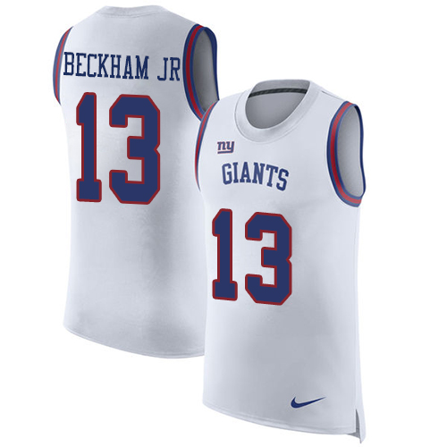 Nike Giants #13 Odell Beckham Jr White Men's Stitched NFL Limited Rush Tank Top Jersey